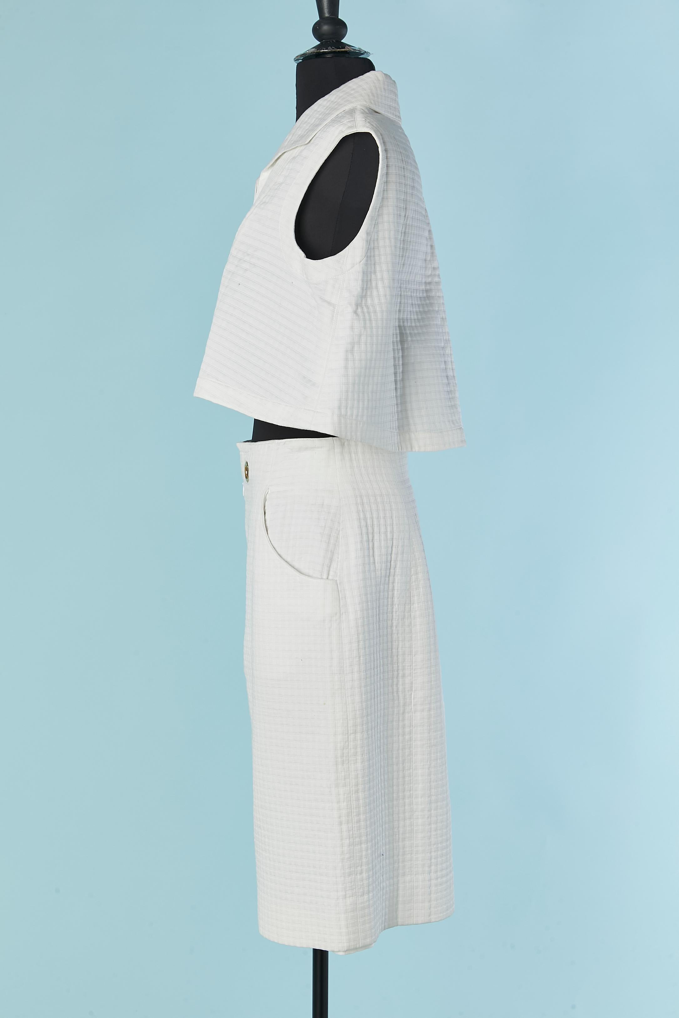 Ensemble short et jupe en coton blanc HERMES New en vente 1