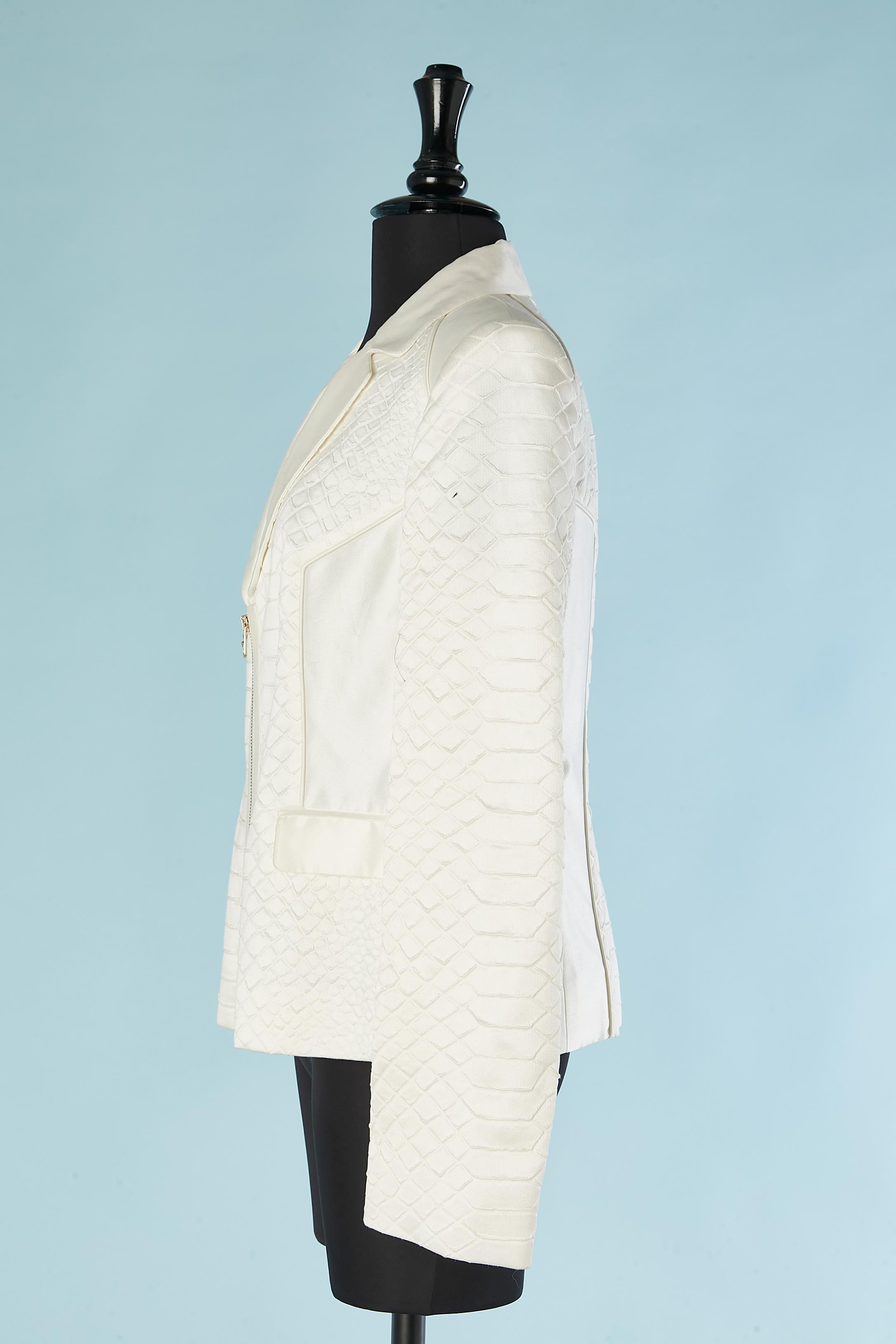 Donna Giacca in cotone e seta bianca con motivo a coccodrillo e zip dorata Versace in vendita