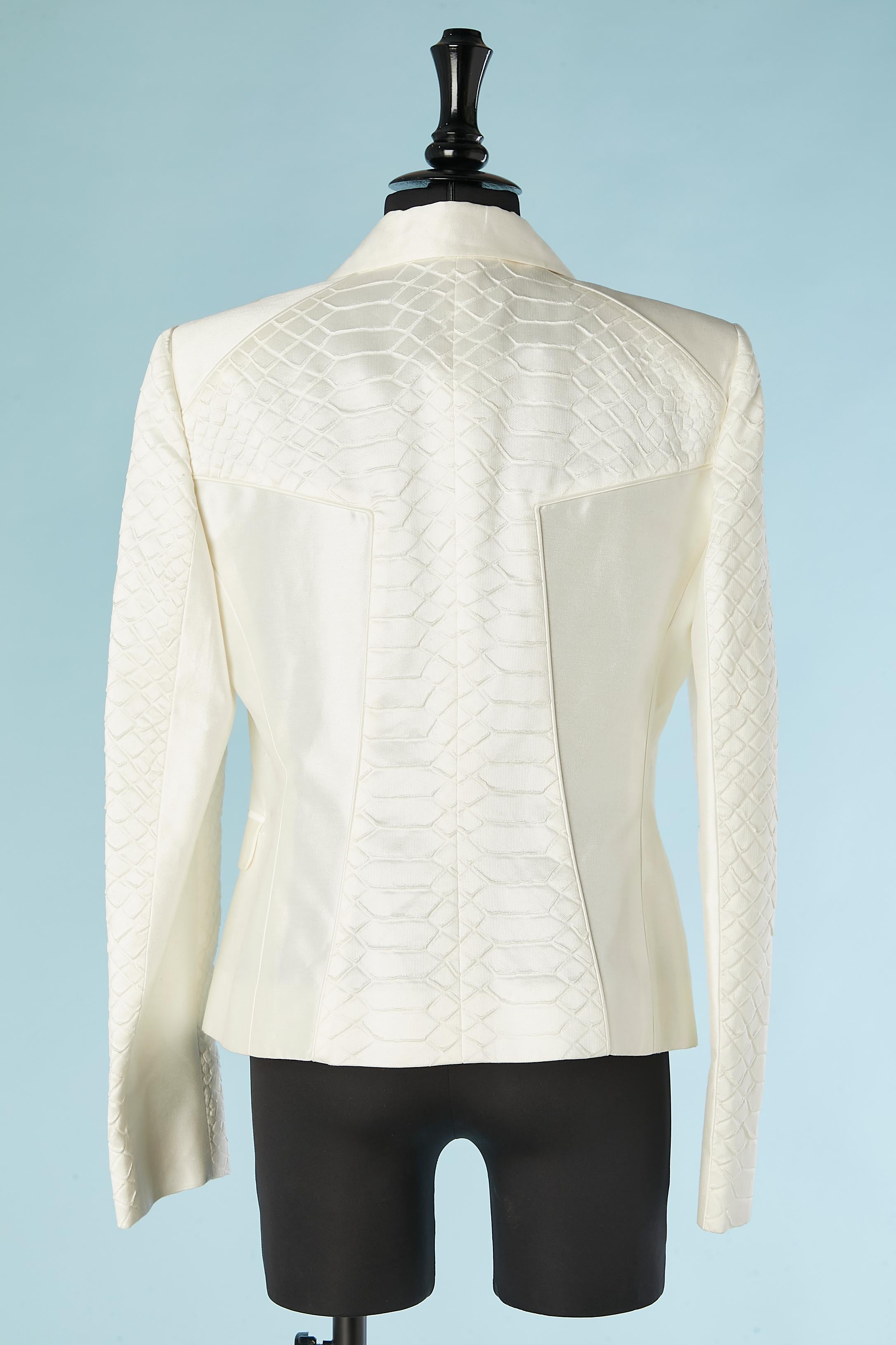 Giacca in cotone e seta bianca con motivo a coccodrillo e zip dorata Versace in vendita 1