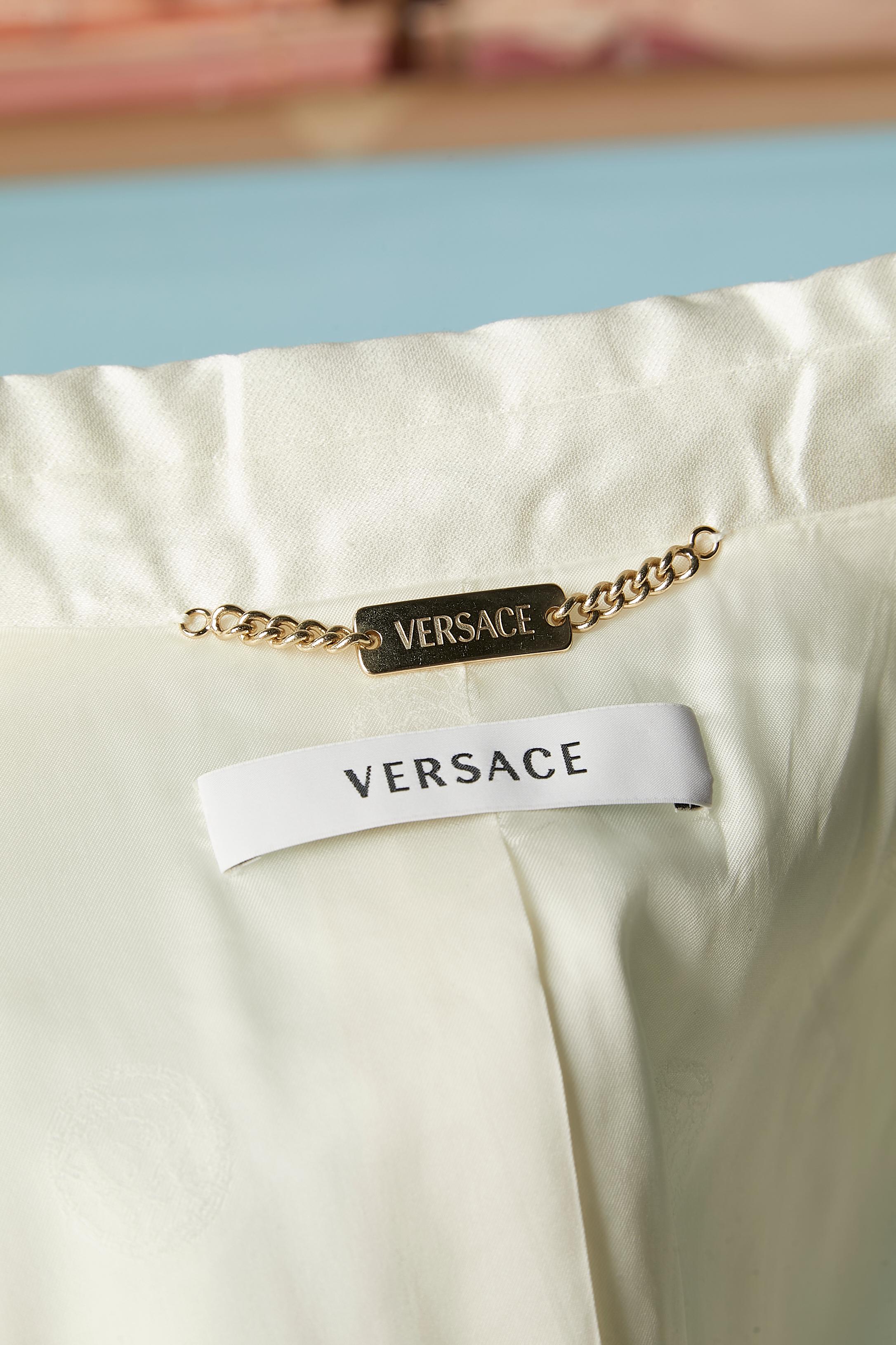 Giacca in cotone e seta bianca con motivo a coccodrillo e zip dorata Versace in vendita 3