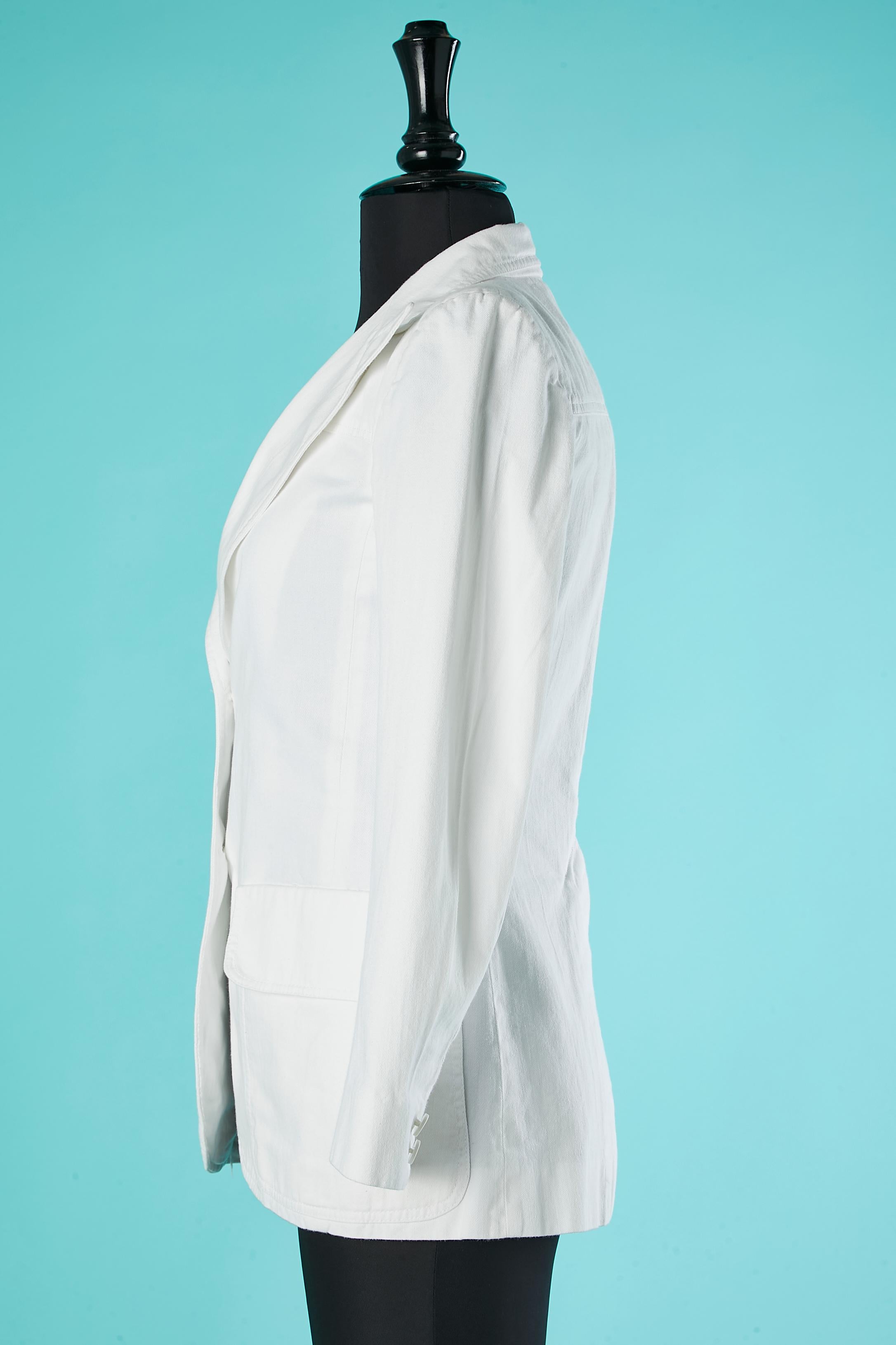 White cotton single breasted jacket with pockets Ted Lapidus Circa 1970's  For Sale 1