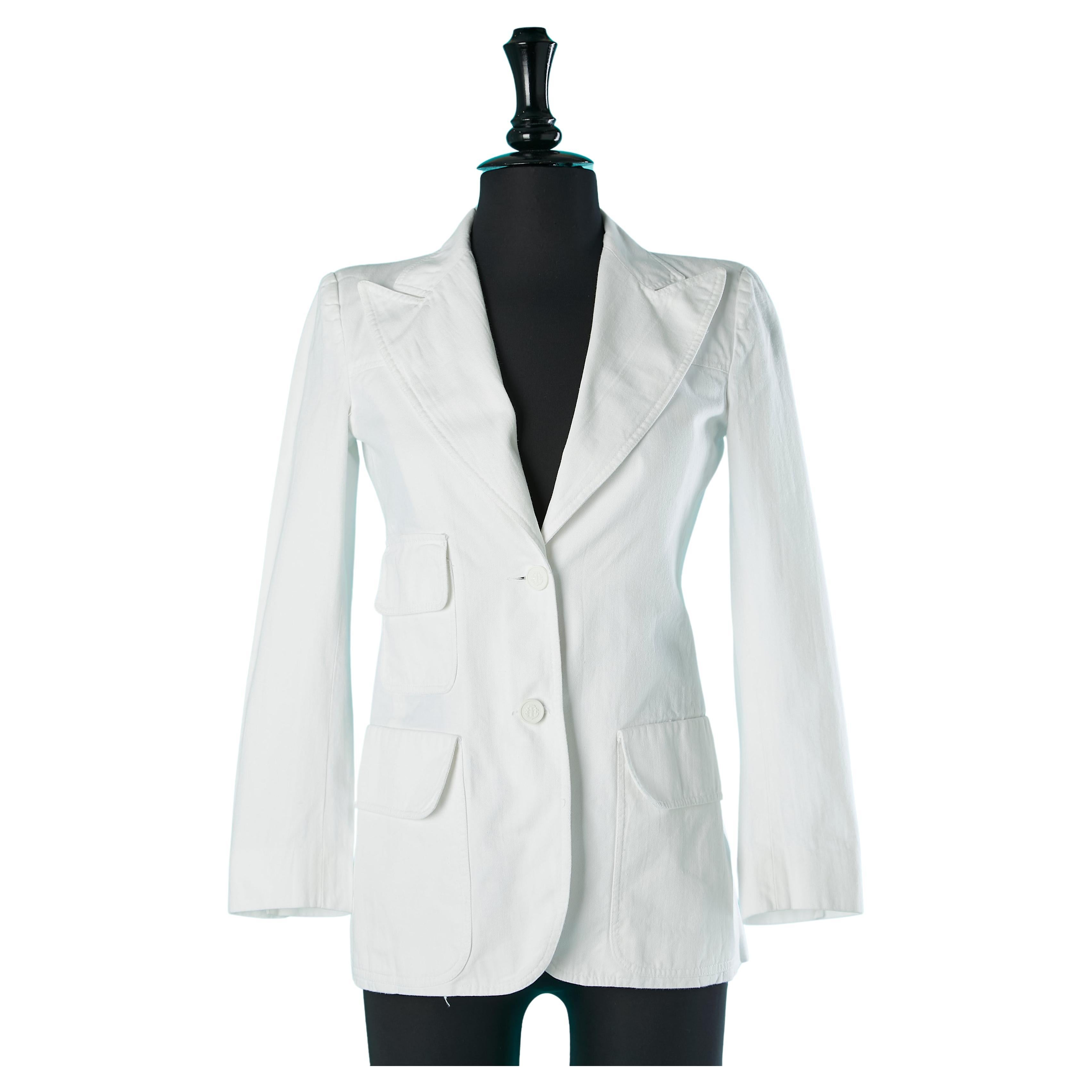 White cotton single breasted jacket with pockets Ted Lapidus Circa 1970's For Sale