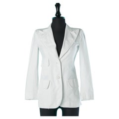 Weiße einreihige Jacke aus weißer Baumwolle mit Taschen Ted Lapidus ca. 1970er Jahre 