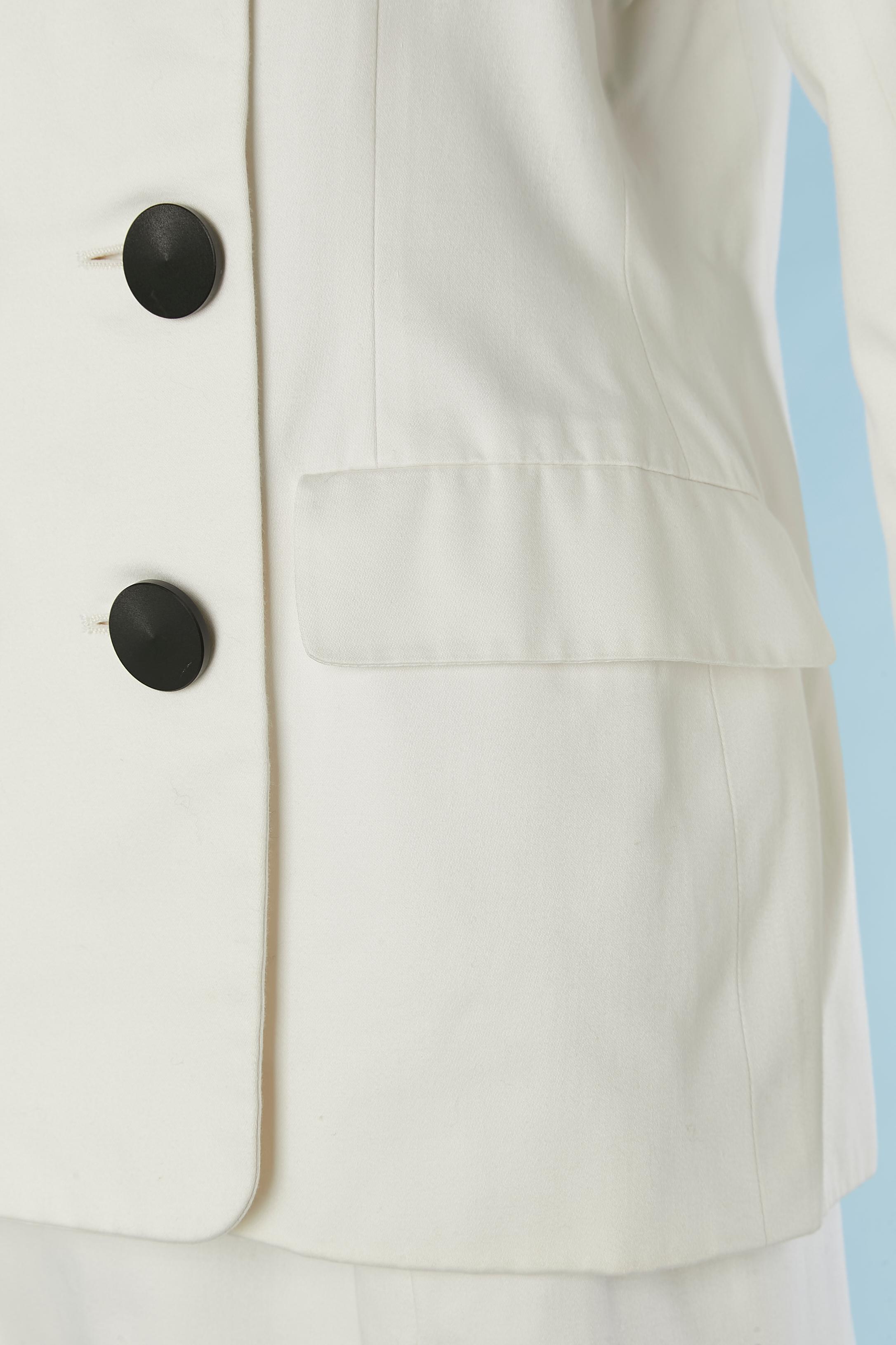 Women's White cotton skirt suit with black buttons Yves Saint Laurent Rive Gauche  For Sale