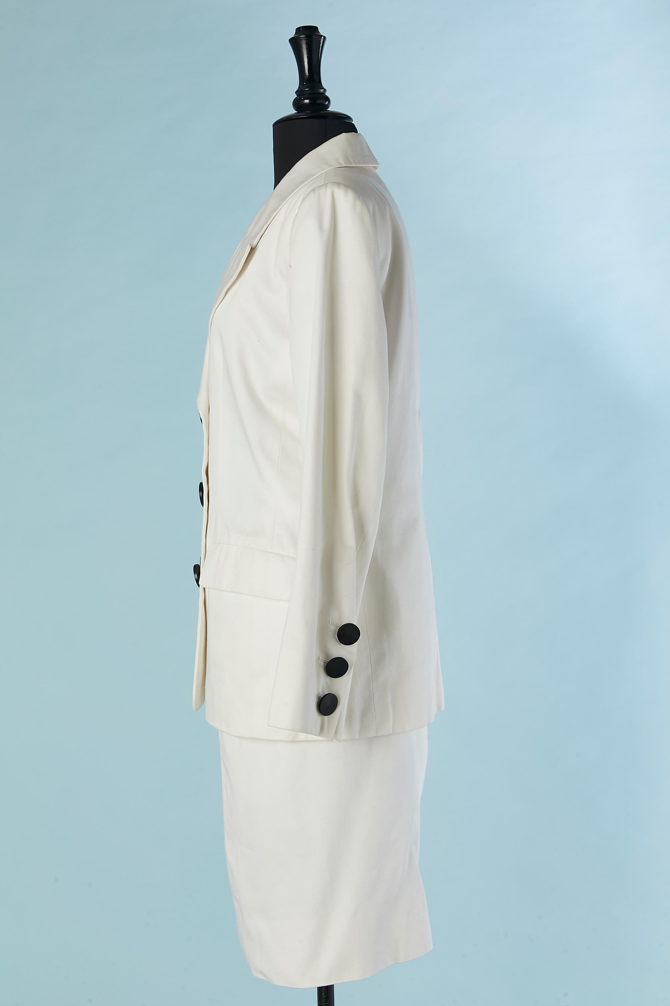 White cotton skirt suit with black buttons Yves Saint Laurent Rive Gauche  For Sale 1