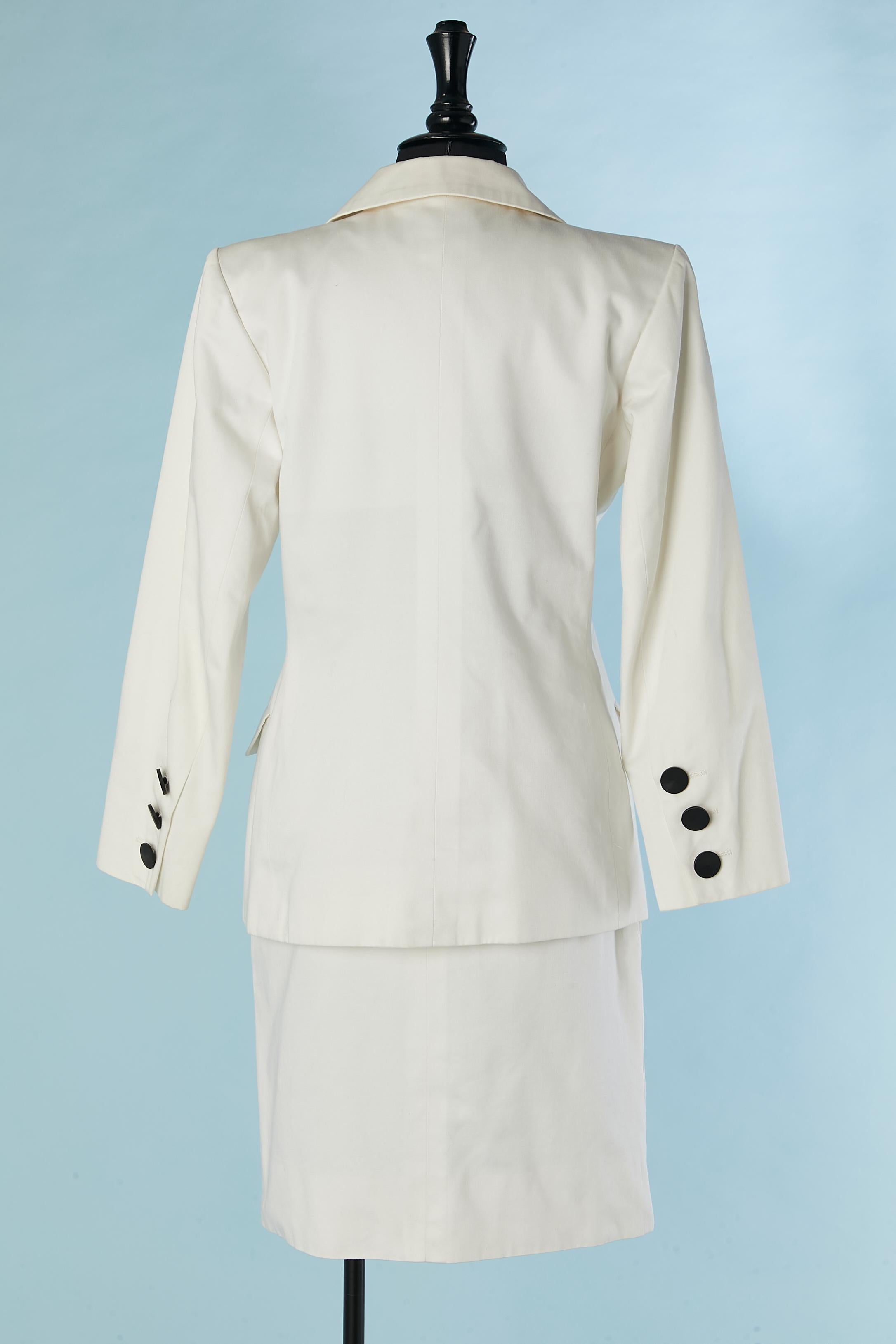 White cotton skirt suit with black buttons Yves Saint Laurent Rive Gauche  For Sale 2
