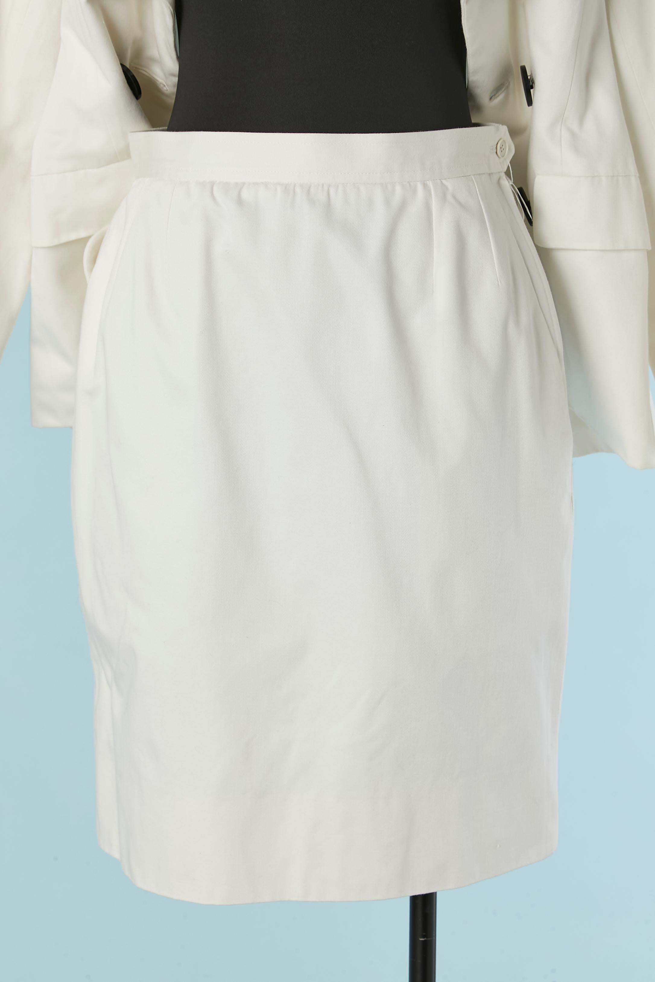 White cotton skirt suit with black buttons Yves Saint Laurent Rive Gauche  For Sale 3