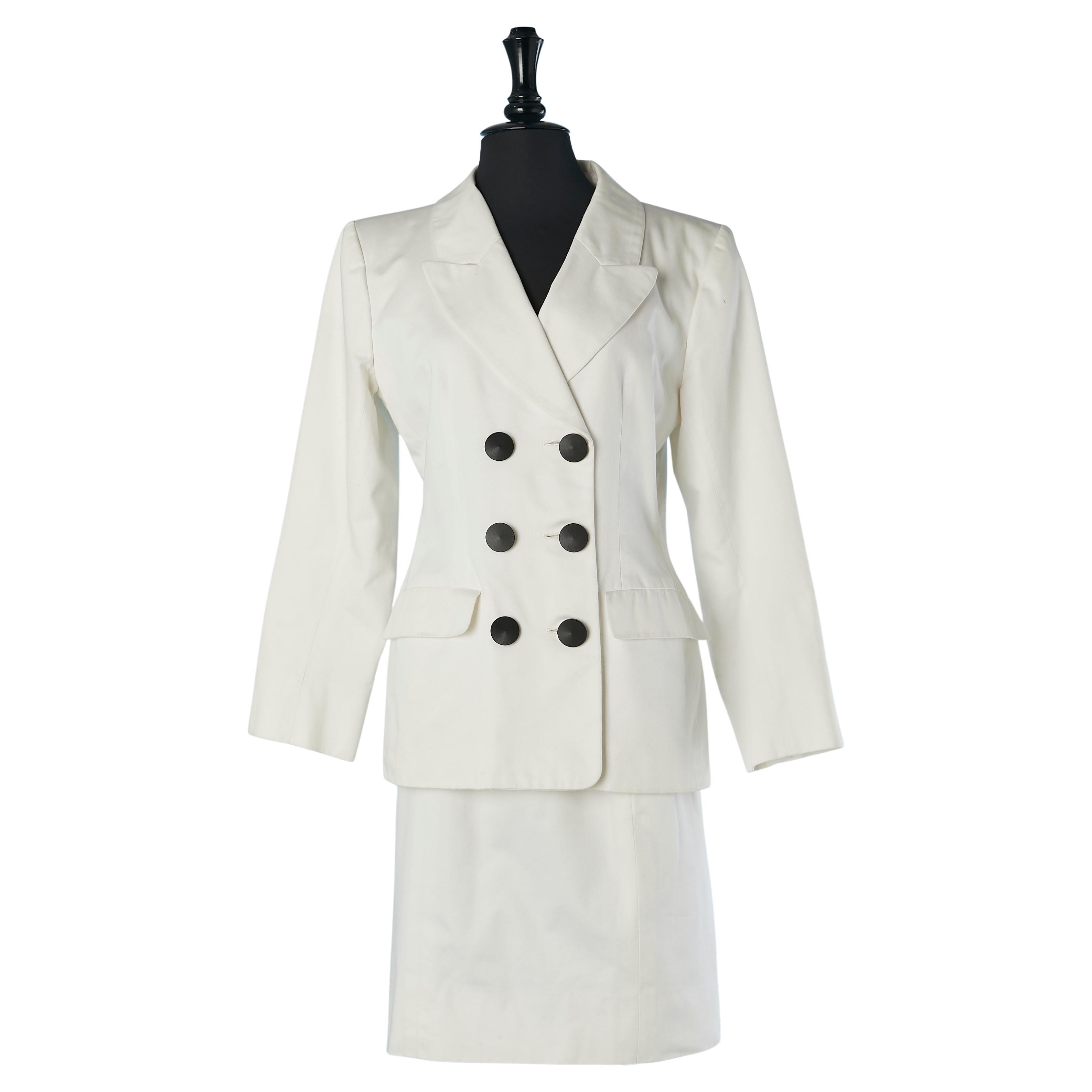 White cotton skirt suit with black buttons Yves Saint Laurent Rive Gauche  For Sale