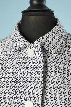 White cotton skirt-suit with "G" print allover Givenchy Nouvelle Couture 1980's