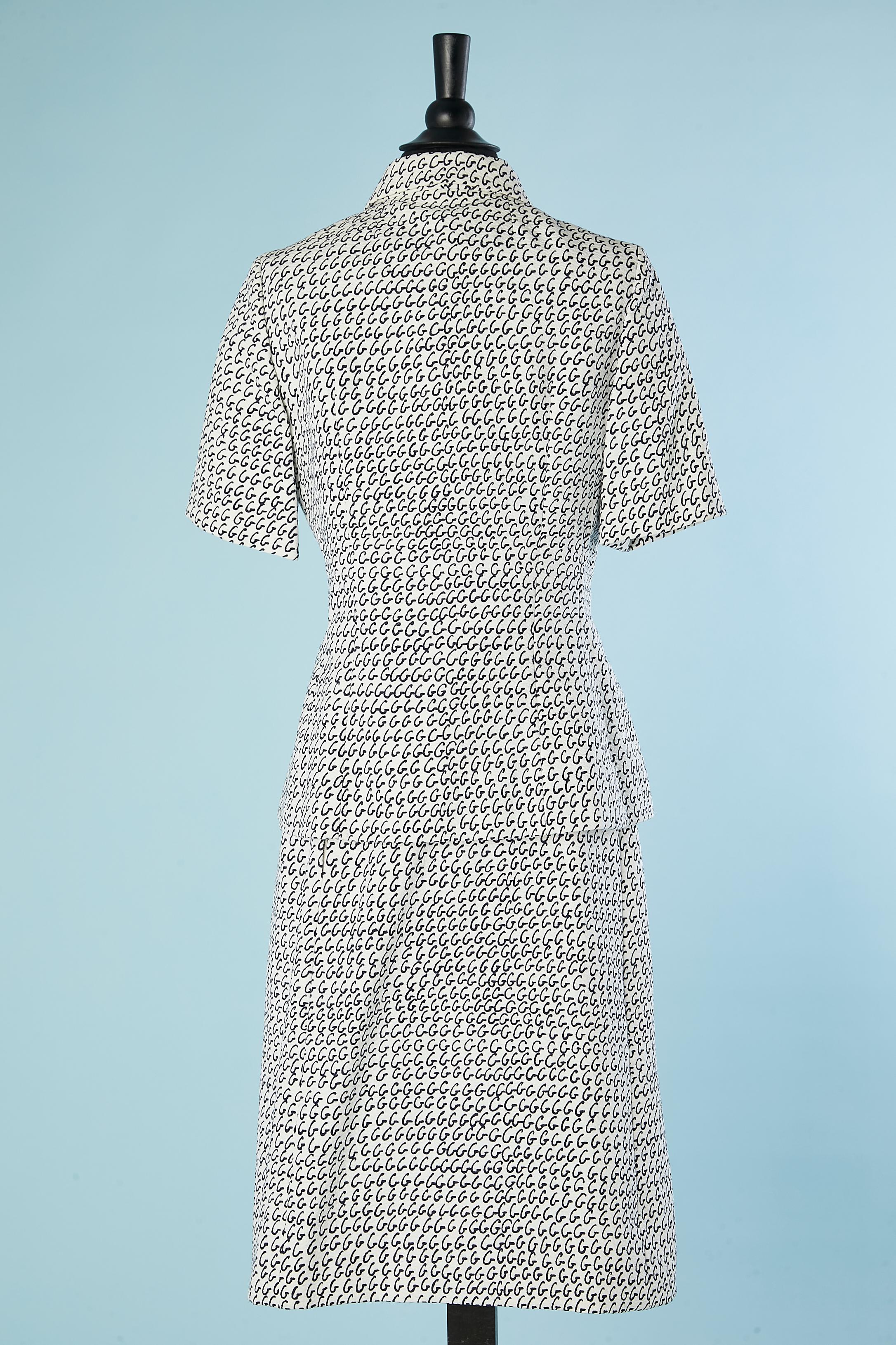 Combinaison jupe en coton blanc avec imprimé « G » Givenchy Nouvelle Couture des années 1980  Excellent état - En vente à Saint-Ouen-Sur-Seine, FR