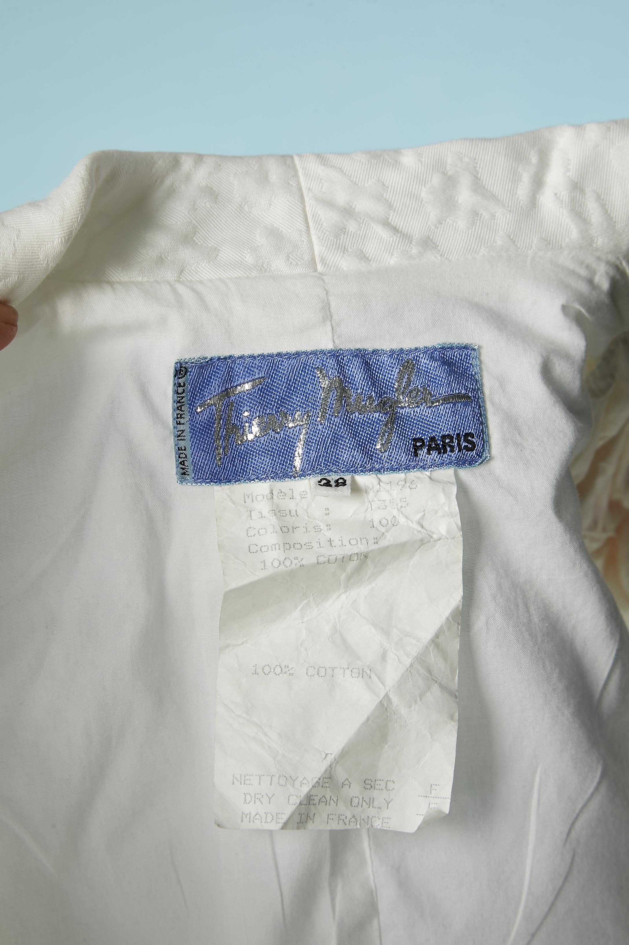 White cotton skirt-suit with relief flower pattern and belt Thierry Mugler For Sale 4