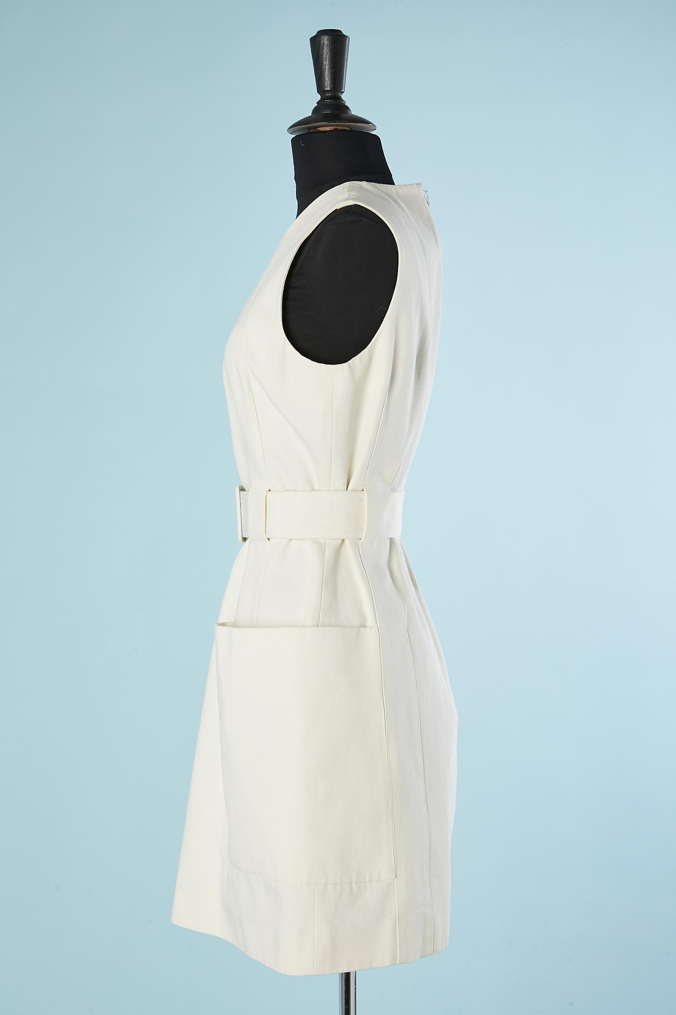 Women's White cotton sleeveless cotton dress with belt Alexander McQueen 