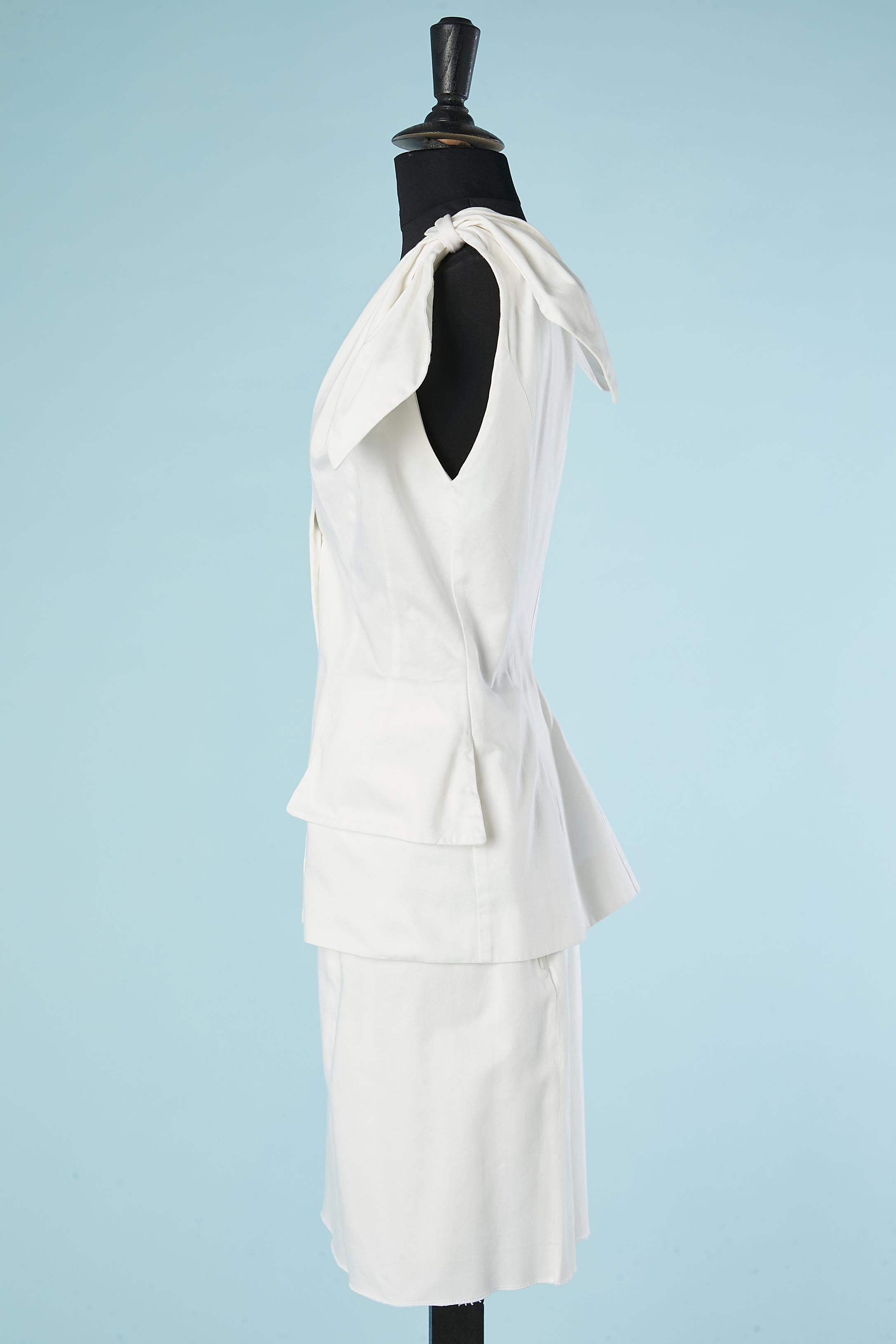 White cotton sleeveless jacket and skirt ensemble Lecoanet Hémant  In Excellent Condition For Sale In Saint-Ouen-Sur-Seine, FR