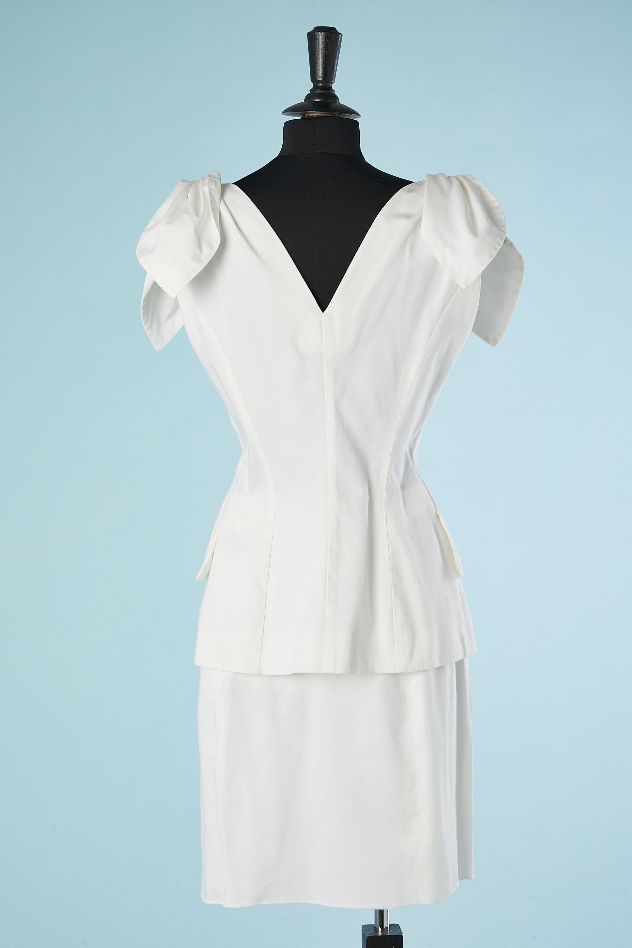 Women's White cotton sleeveless jacket and skirt ensemble Lecoanet Hémant  For Sale