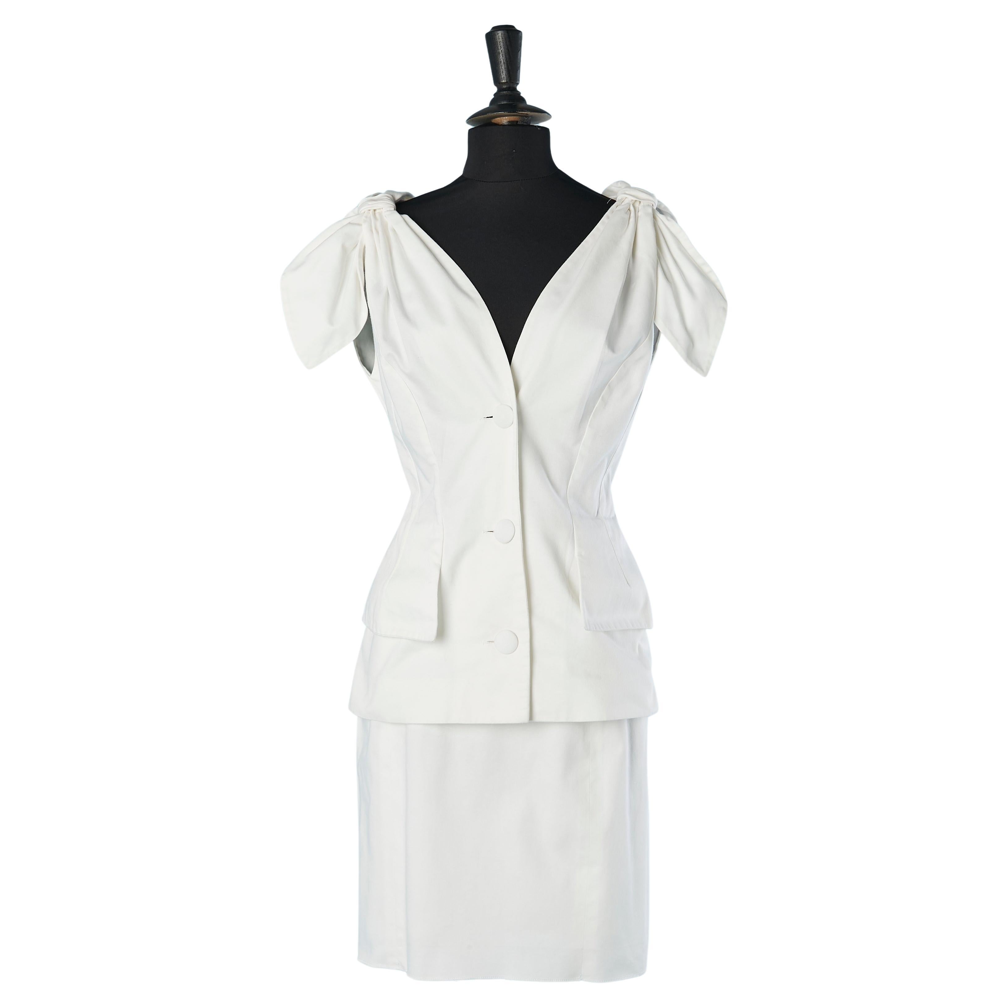 White cotton sleeveless jacket and skirt ensemble Lecoanet Hémant  For Sale