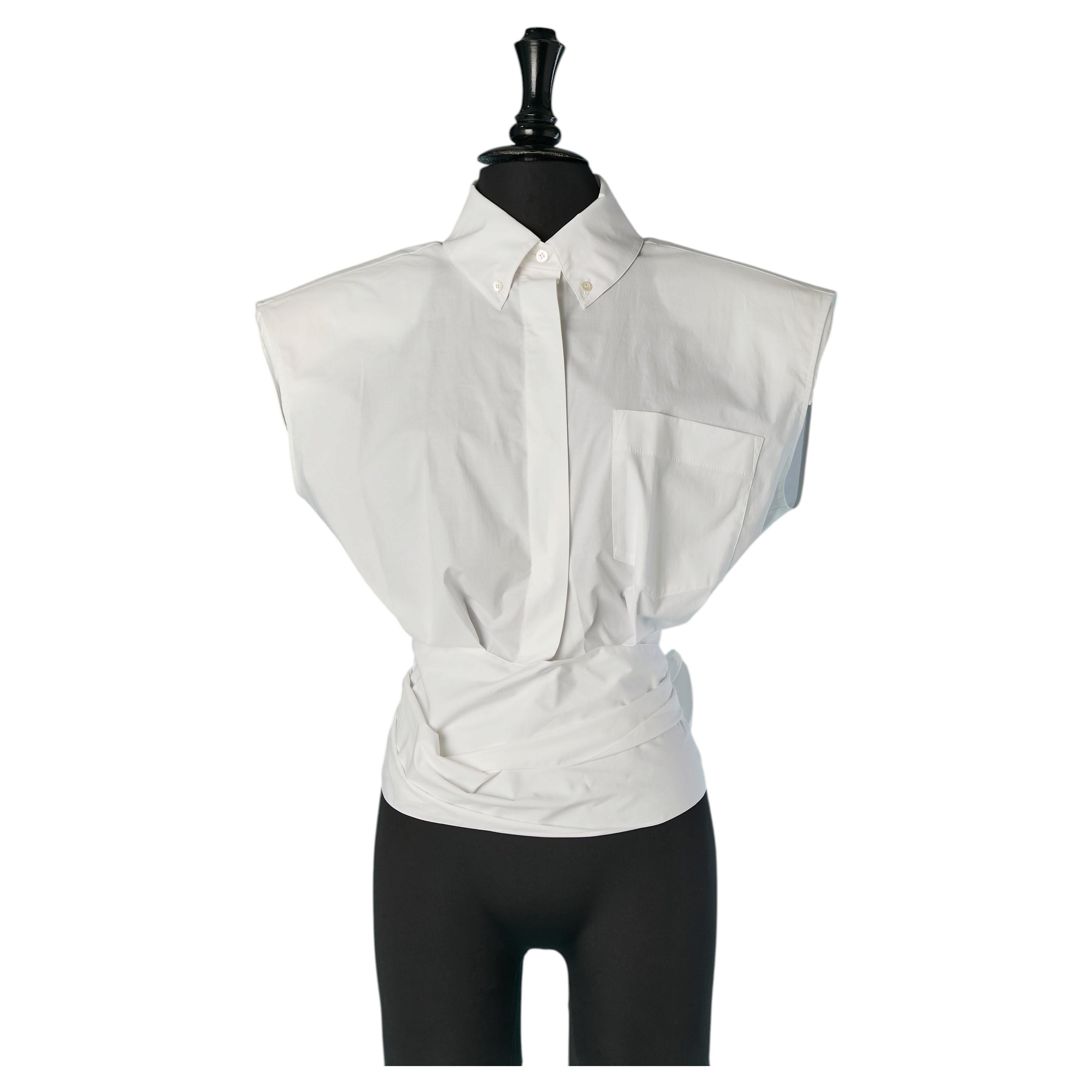 Camicia smanicata in cotone bianco avvolta in vita ALEXANDRE VAUTHIER