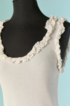 White cotton tank-top with lace and crochet edge CHANEL