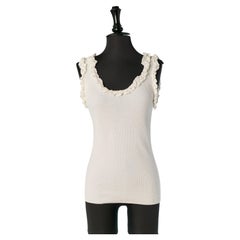 White cotton tank-top with lace and crochet edge CHANEL