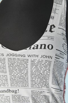 White cotton tank-top with news paper print John Galliano