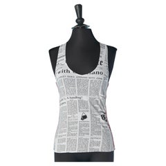 White cotton tank-top with news paper print John Galliano