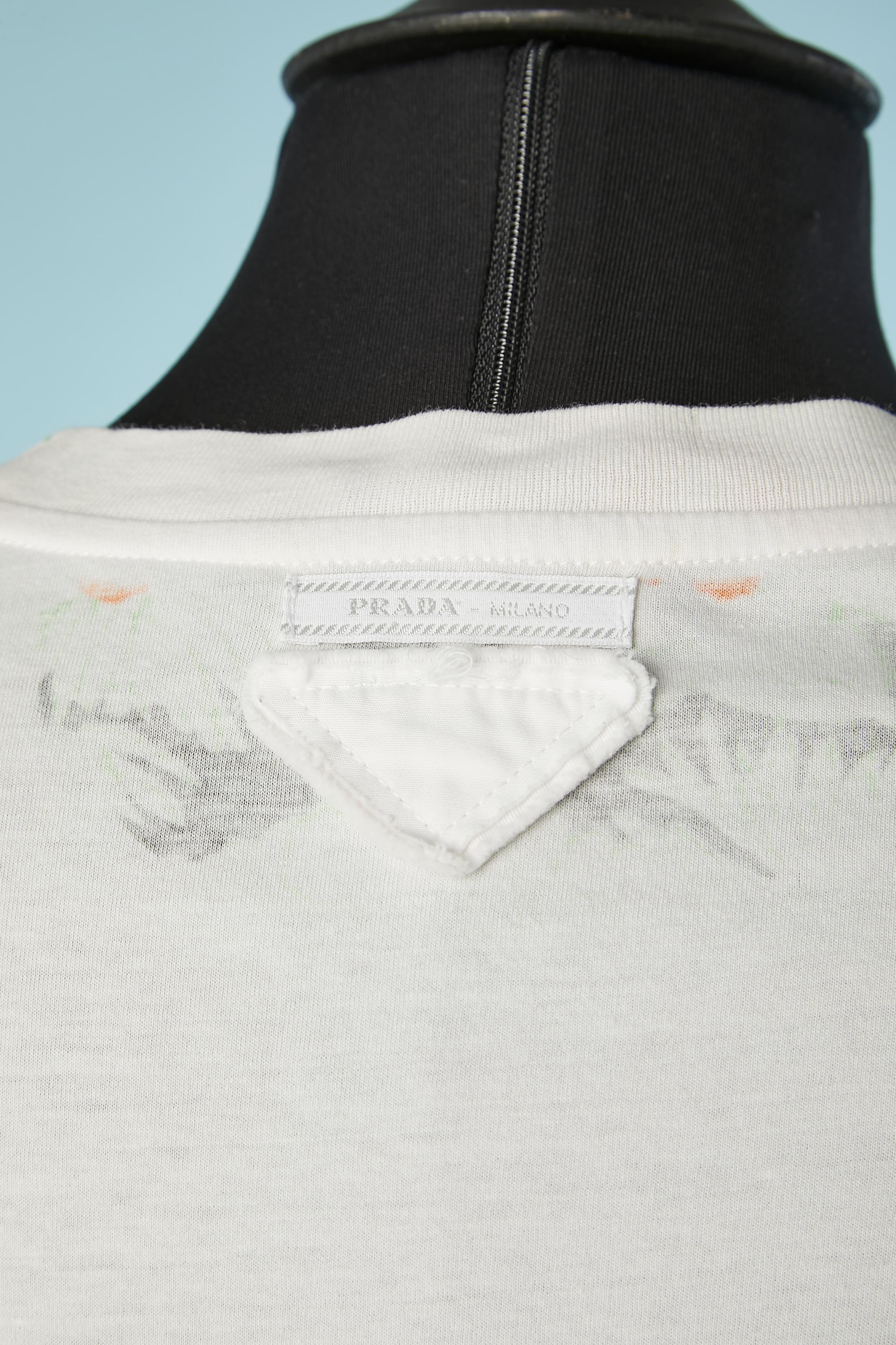 White cotton tee-shirt with flower print PRADA For Sale 2