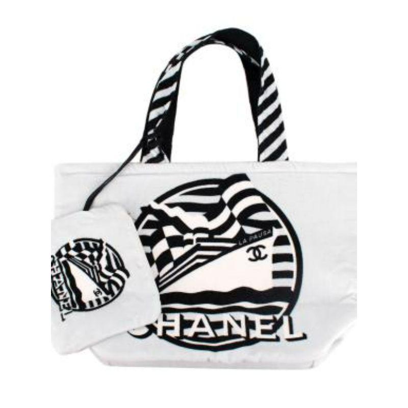 White Cotton Terry La Pausa Beach Tote Bag In Excellent Condition In London, GB