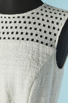 White cotton tweed sleeveless dress with belt OSCAR DE LA RENTA