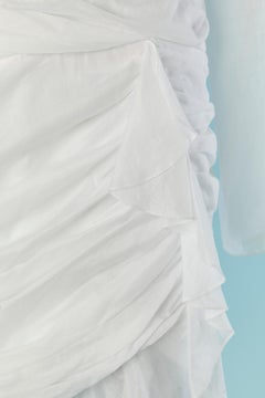 White cotton veil draped dress with ruffles ALEXANDRE VAUTHIER