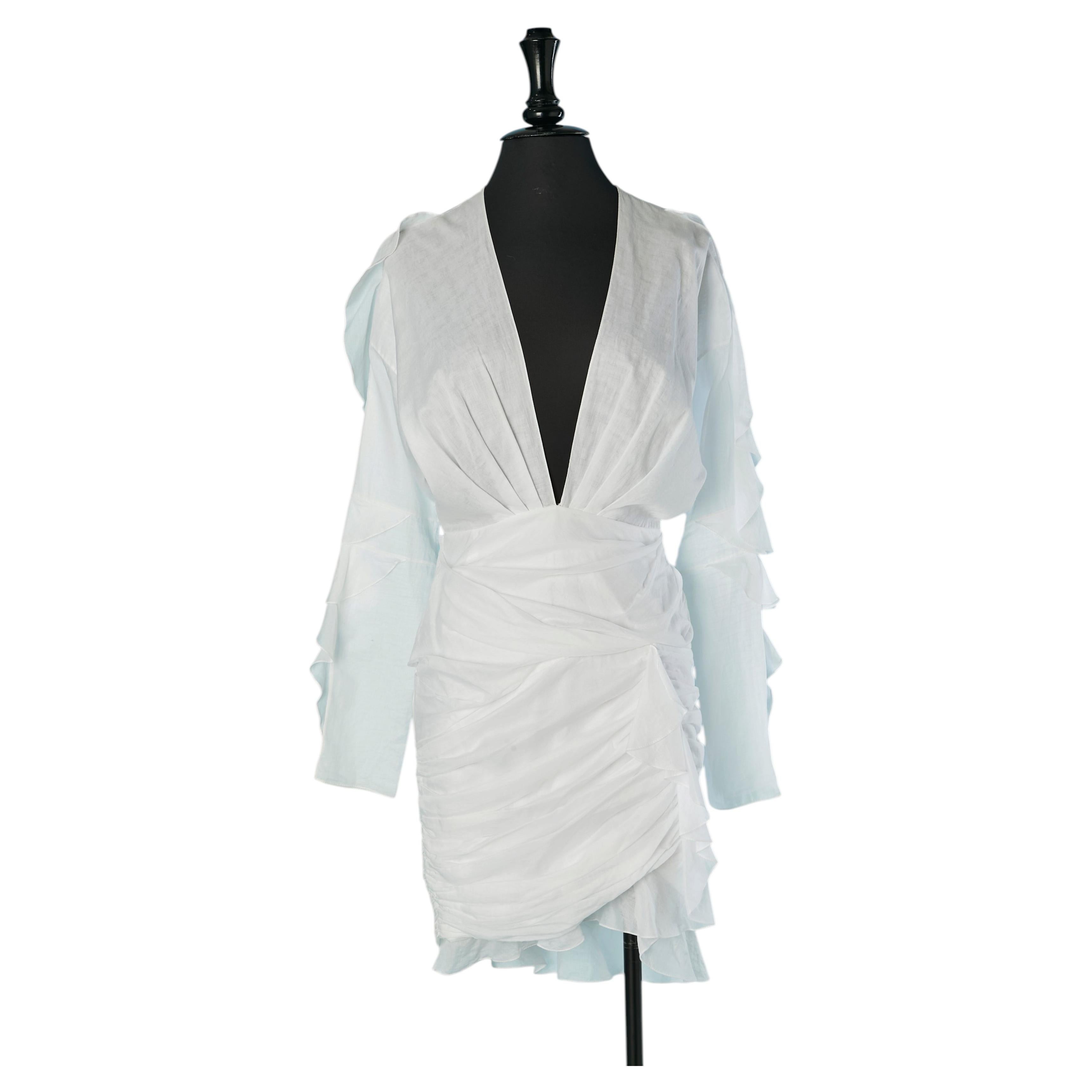 Weißes, mit Rüschen verziertes Kleid aus Baumwollvoile von ALEXANDRE VAUTHIER