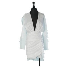 White cotton veil draped dress with ruffles ALEXANDRE VAUTHIER