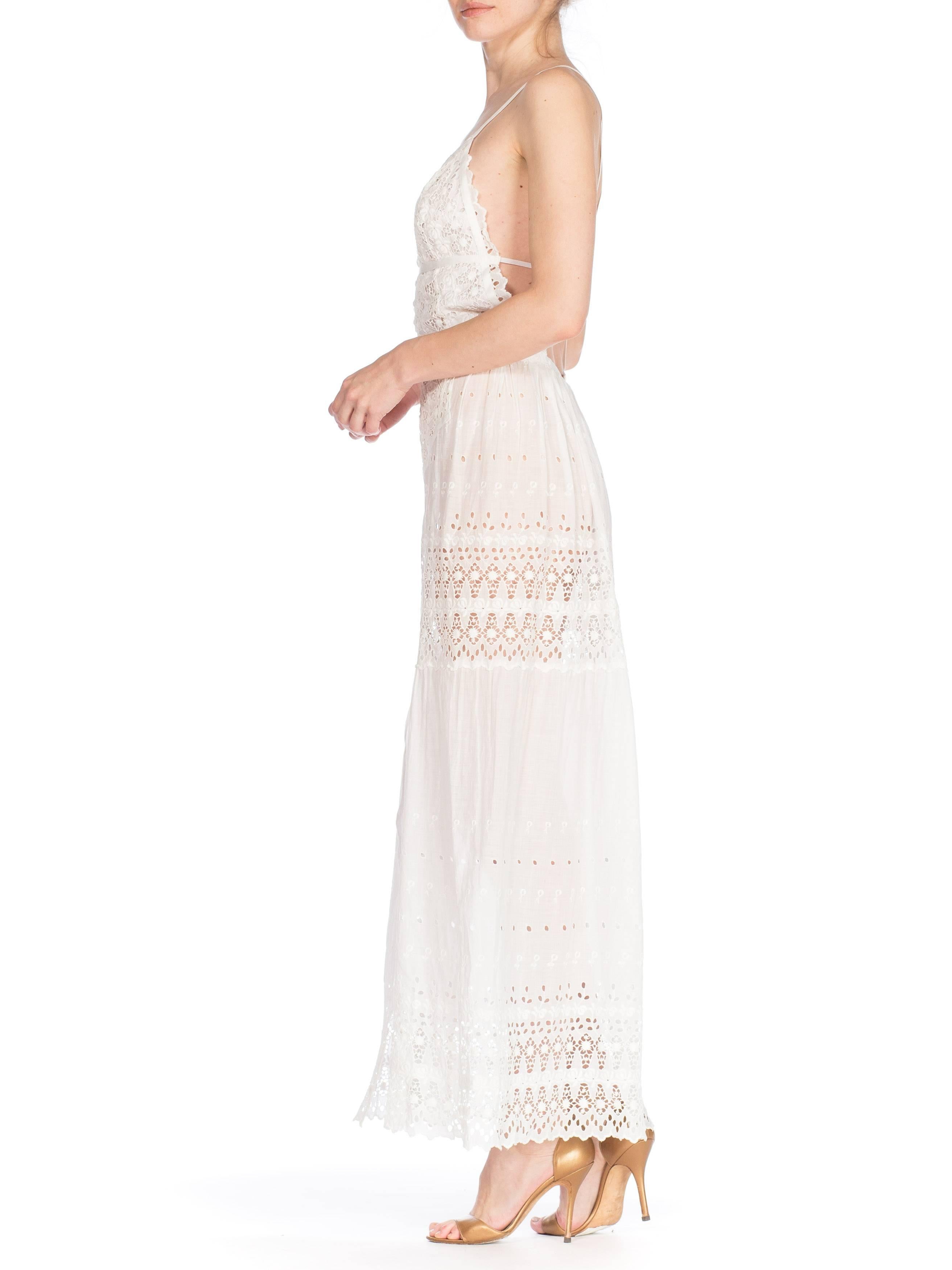 White Cotton Victorian Eyelet  Embroidered Lace Maxi Dress 4