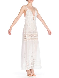 White Cotton Victorian Eyelet  Embroidered Lace Maxi Dress