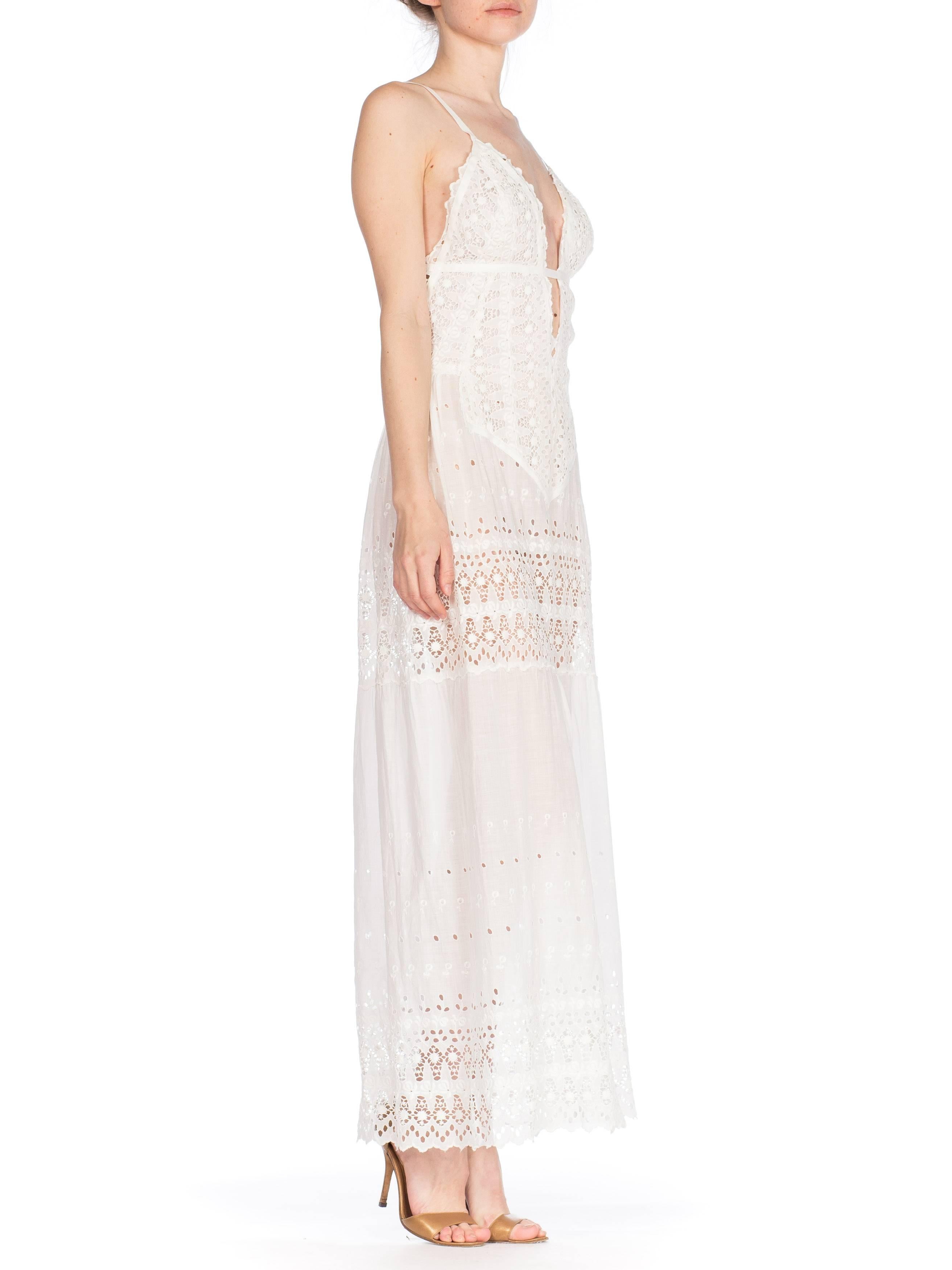 White Cotton Victorian Eyelet  Embroidered Lace Maxi Dress 1