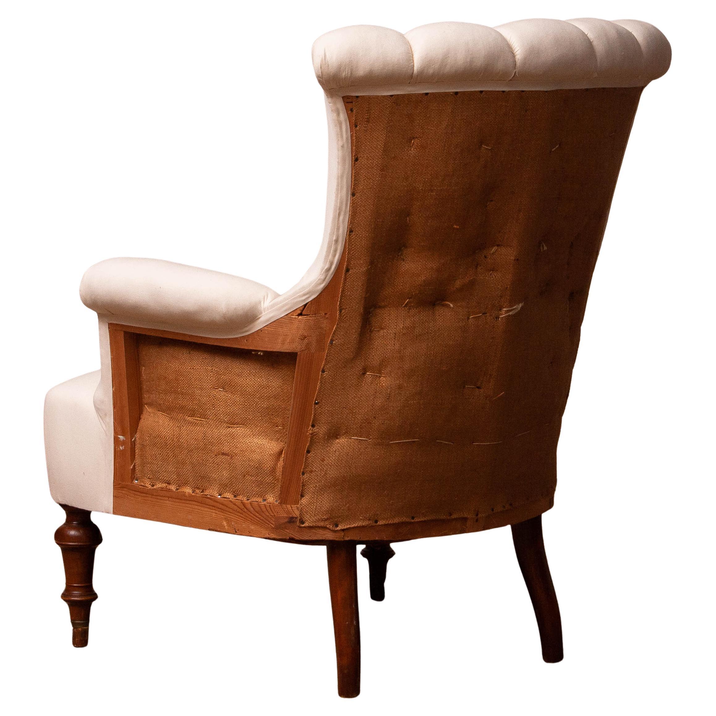White Cotton Victorian in Deconstructed Style Tufted Scroll-Back Chair