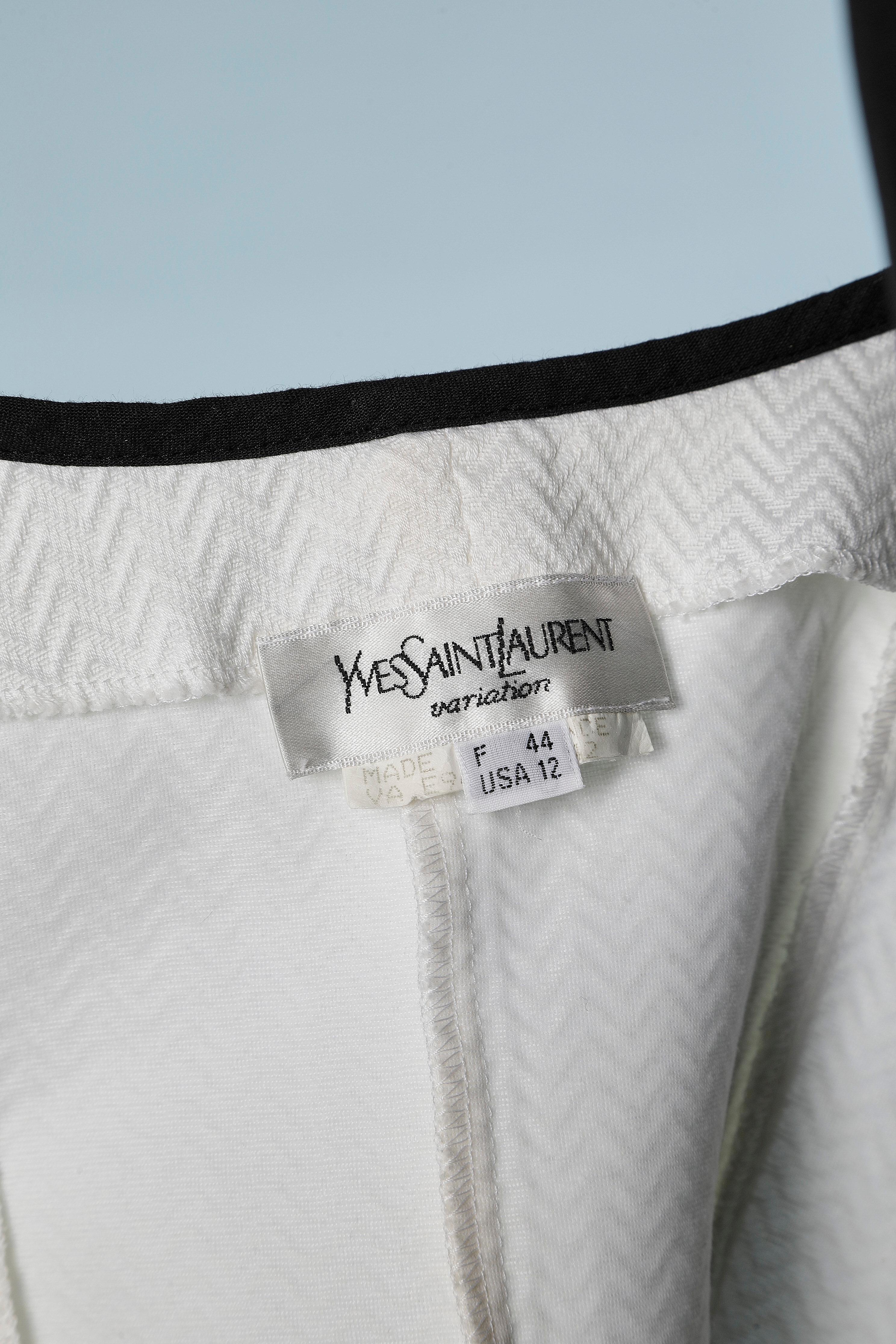 Women's White cotton with chevron pattern and  black piping Yves Saint Laurent Variation