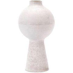 White Crackled Finish Handbuilt Stoneware Orb Vase, Humble Matter
