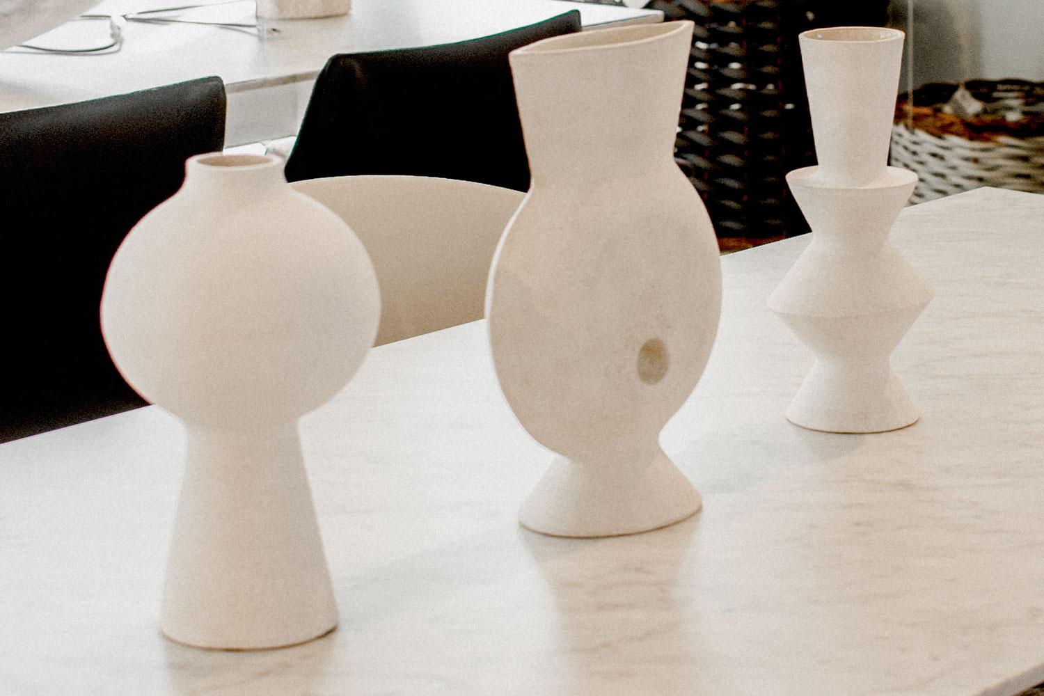 American White Crackled Finish Handbuilt Stoneware TRK Vase, Humble Matter