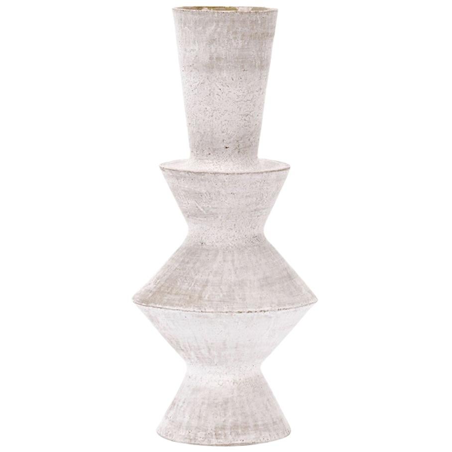 White Crackled Finish Handbuilt Stoneware TRK Vase, Humble Matter