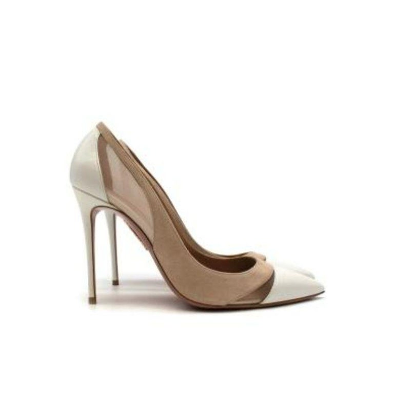 White and cream leather heeled pumps For Sale at 1stDibs