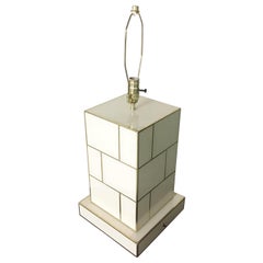 White Cream Mirrored and Brass Table Lamp
