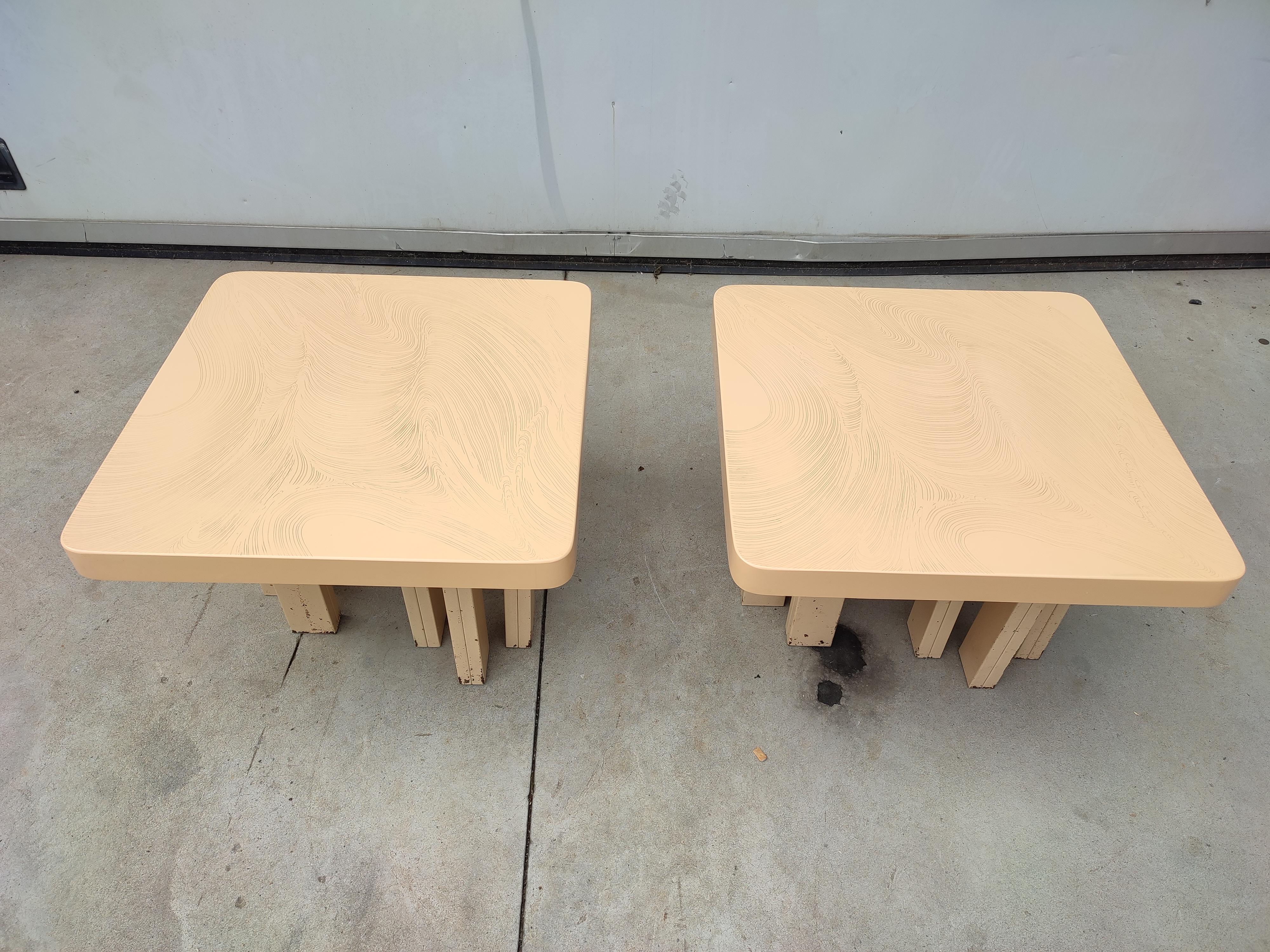 Mid-Century Modern White Cream Resin Pair of Side Tables from Jean Claude Dresse, Belgium, 1970s For Sale
