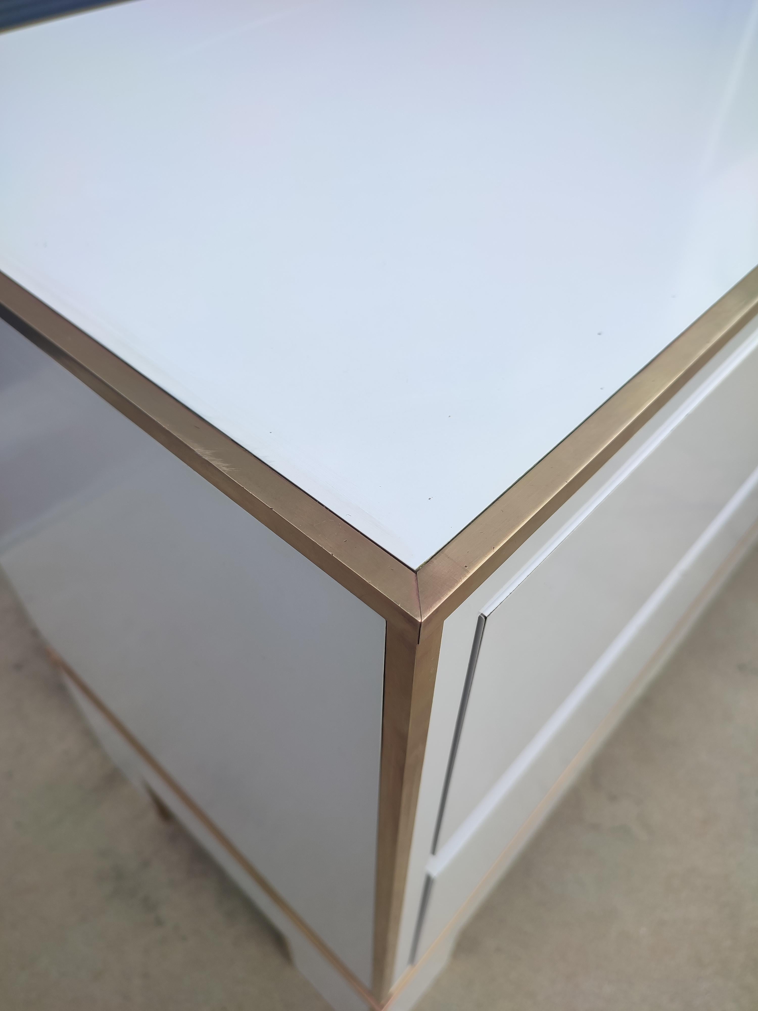 White Credenza with Brass Details from Alain Delon for Maison Jansen, France For Sale 4