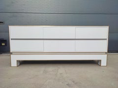 White Credenza with Brass Details from Alain Delon for Maison Jansen, France