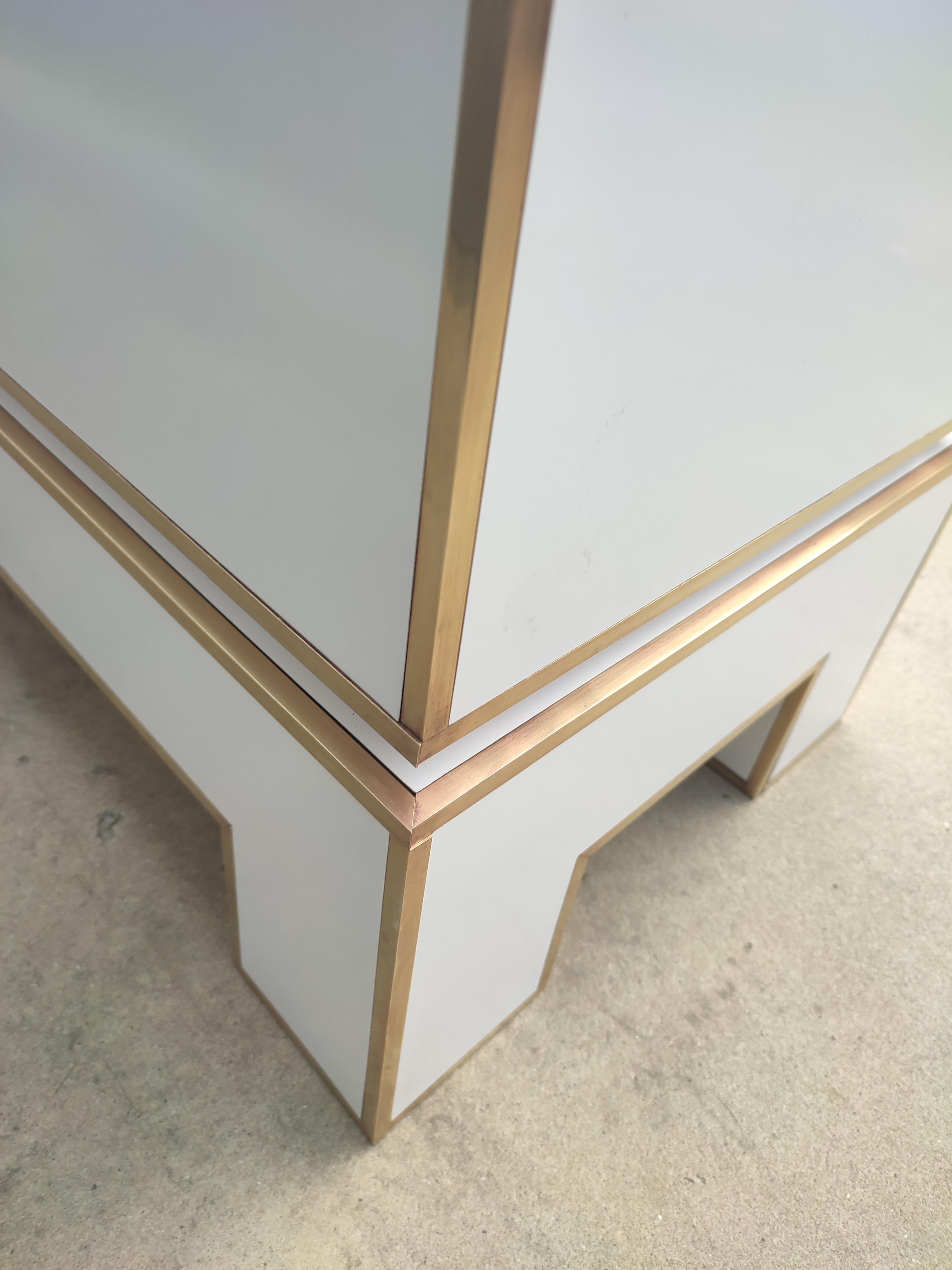 Hollywood Regency White Credenza with Brass Details from Alain Delon for Maison Jansen, France For Sale