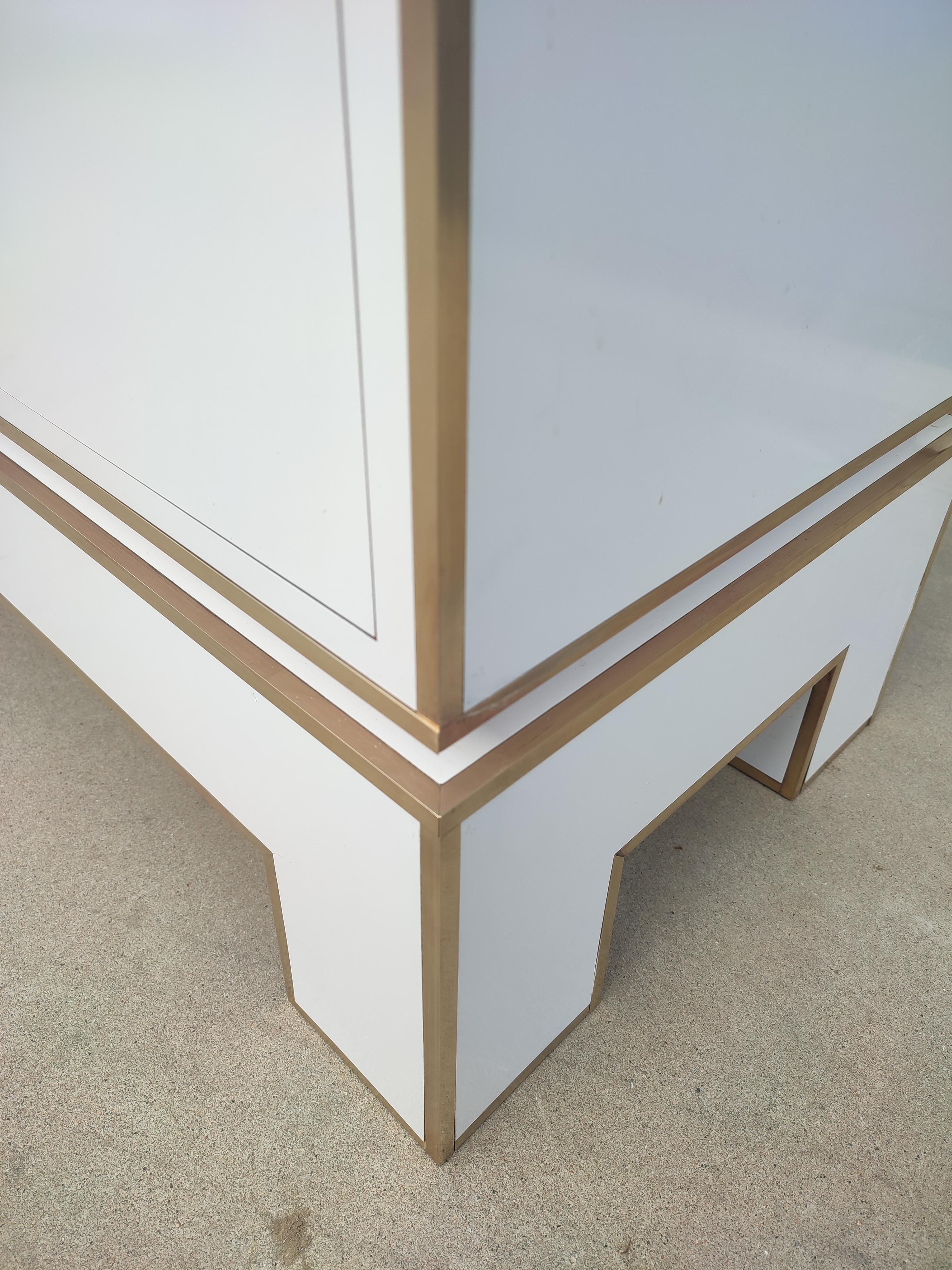 Late 20th Century White Credenza with Brass Details from Alain Delon for Maison Jansen, France For Sale