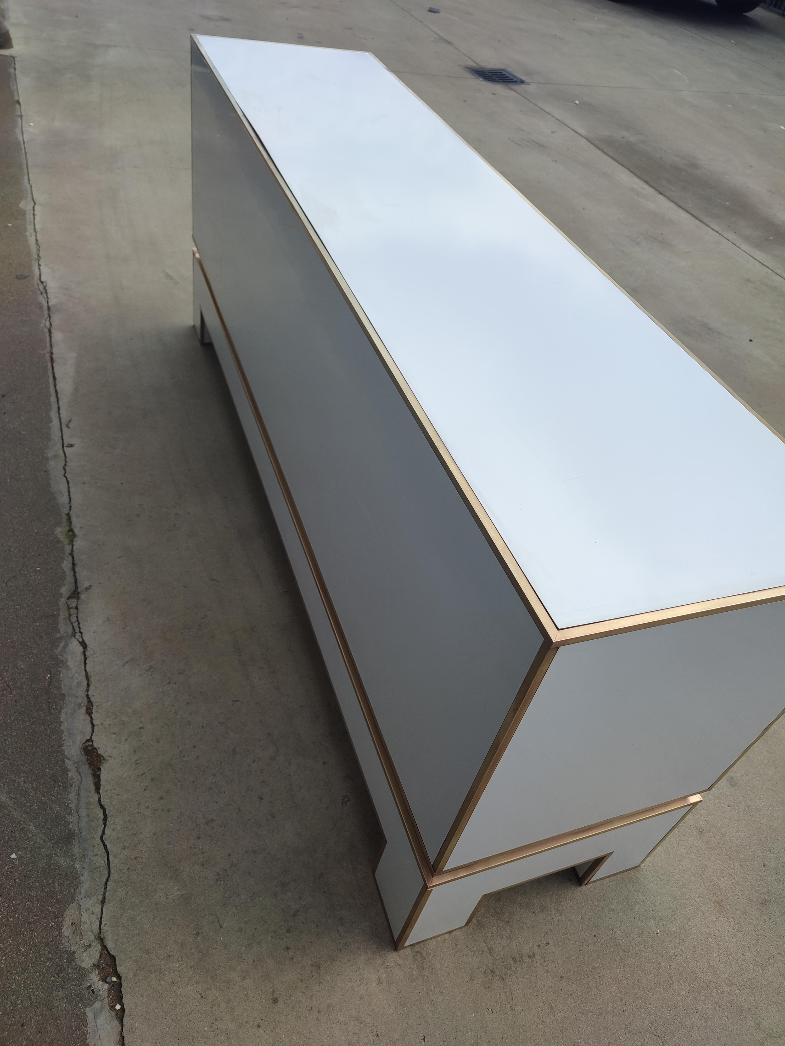 White Credenza with Brass Details from Alain Delon for Maison Jansen, France For Sale 2