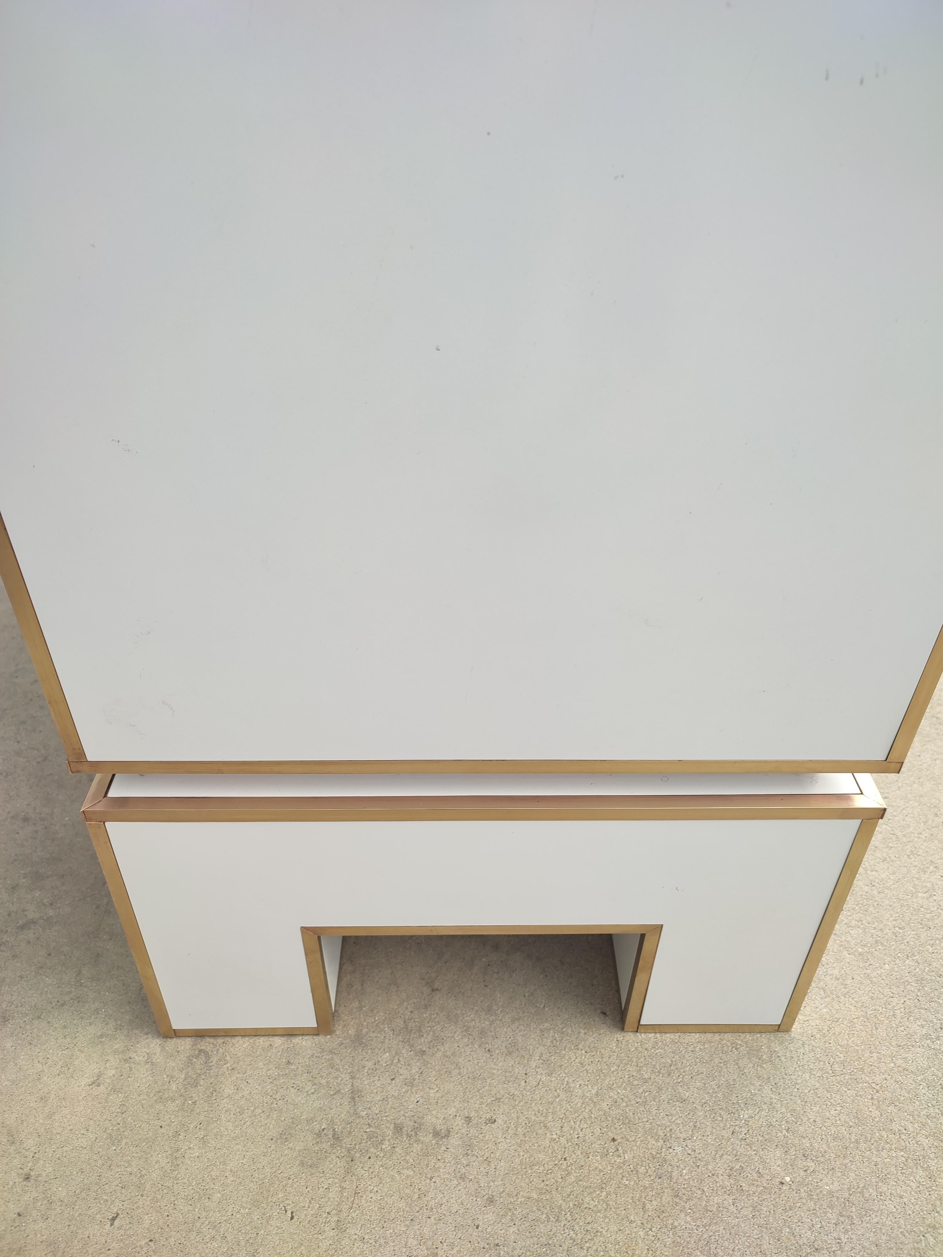 White Credenza with Brass Details from Alain Delon for Maison Jansen, France For Sale 3