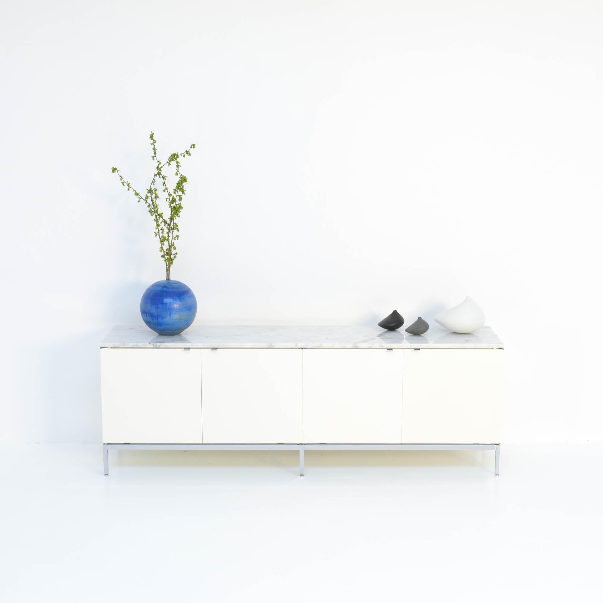 Minimalist White Credenza with Marble Top by Florence Knoll
