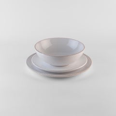 White crenellated plates: Soup, holder, side plate for 4. Handmade in Italy 2024
