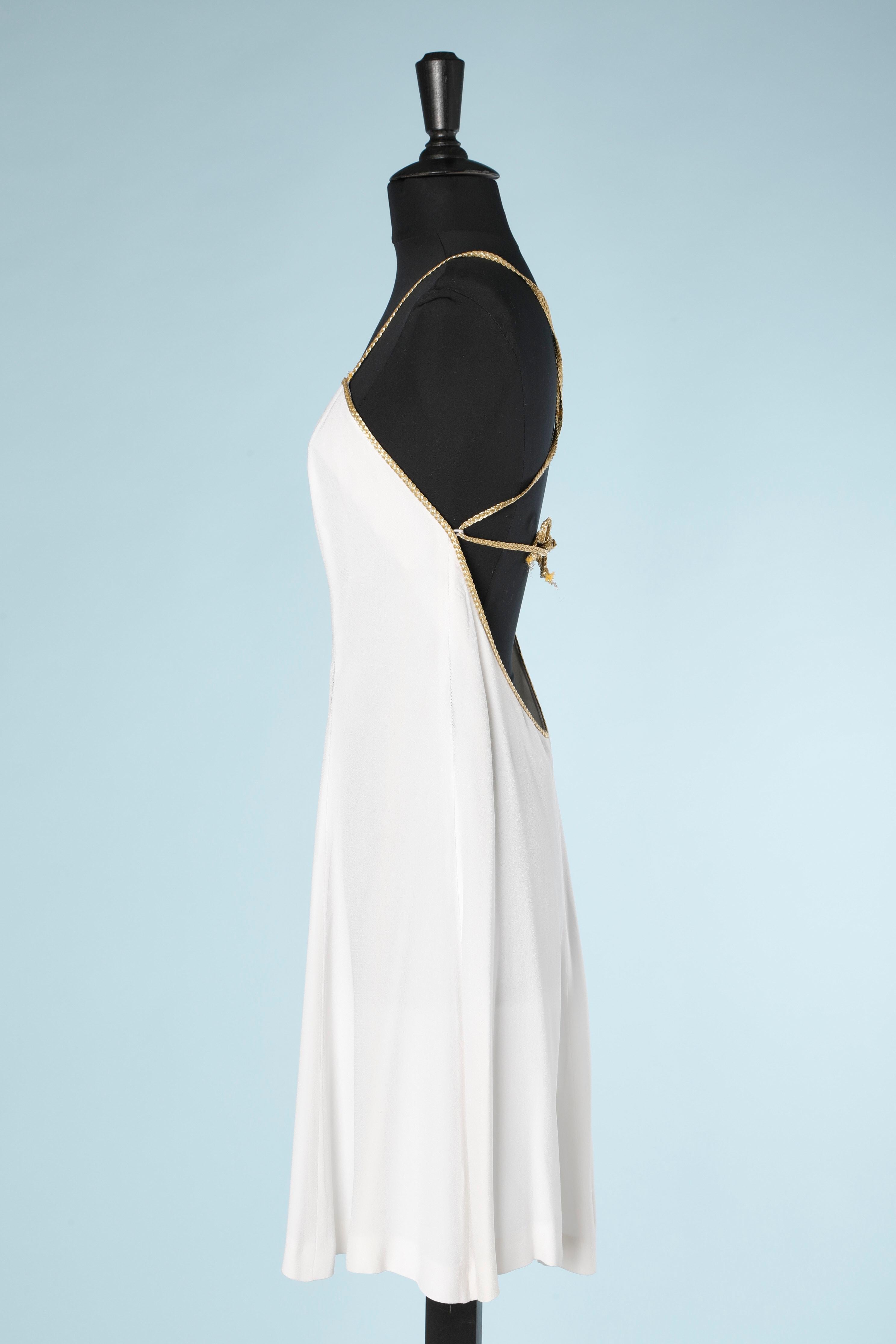 Gray White crêpe dress with gold lurex braids shoulders straps YSL Variation 